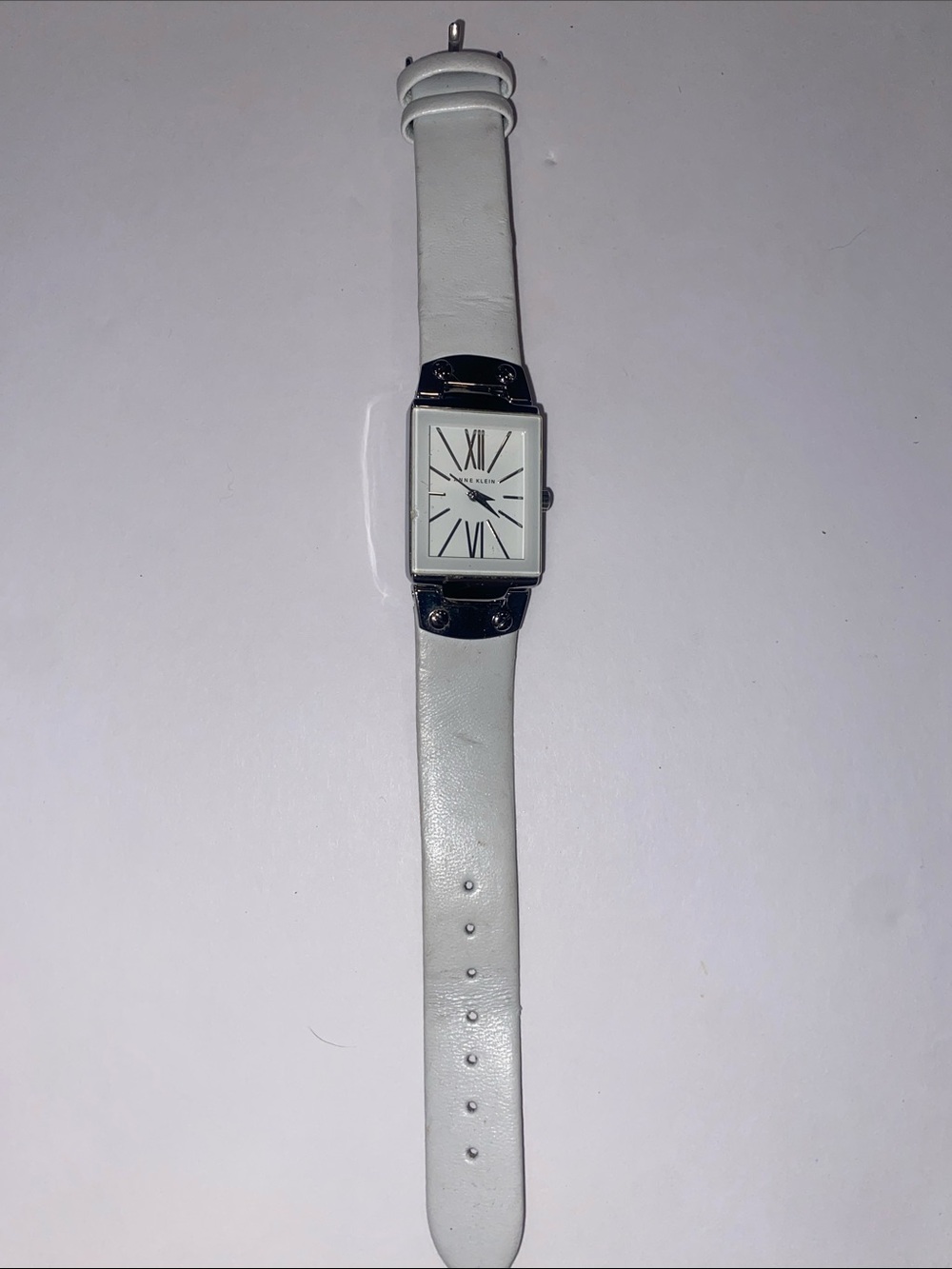 White Leather Strap Rectangular Dial Watch